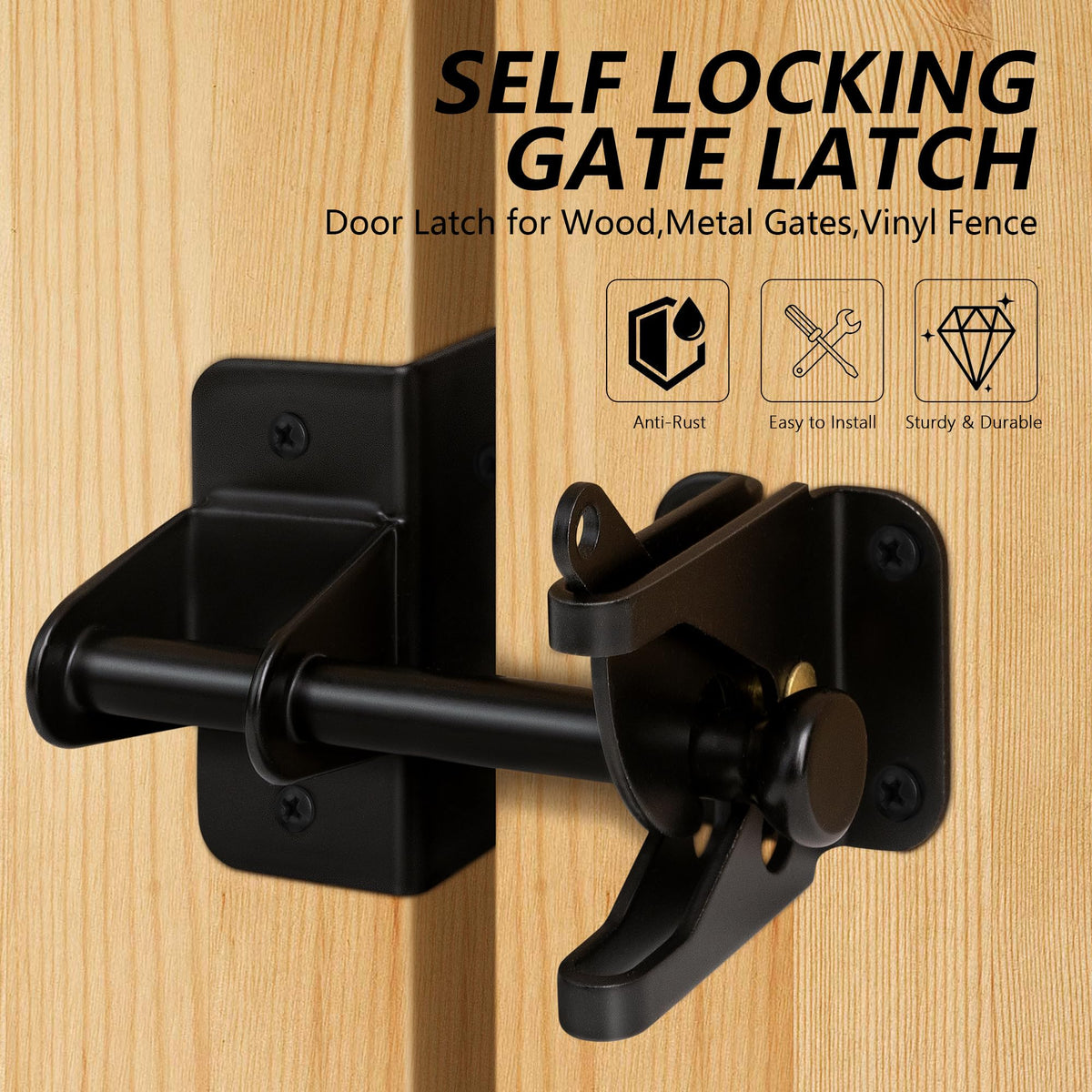 KINJOUZ heavy-duty steel latch showcasing gravity auto-lock mechanism