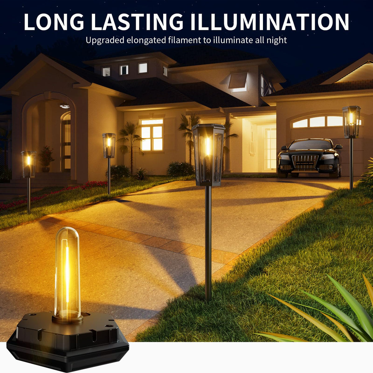 KINKAI auto on off solar pathway light saves energy nightly