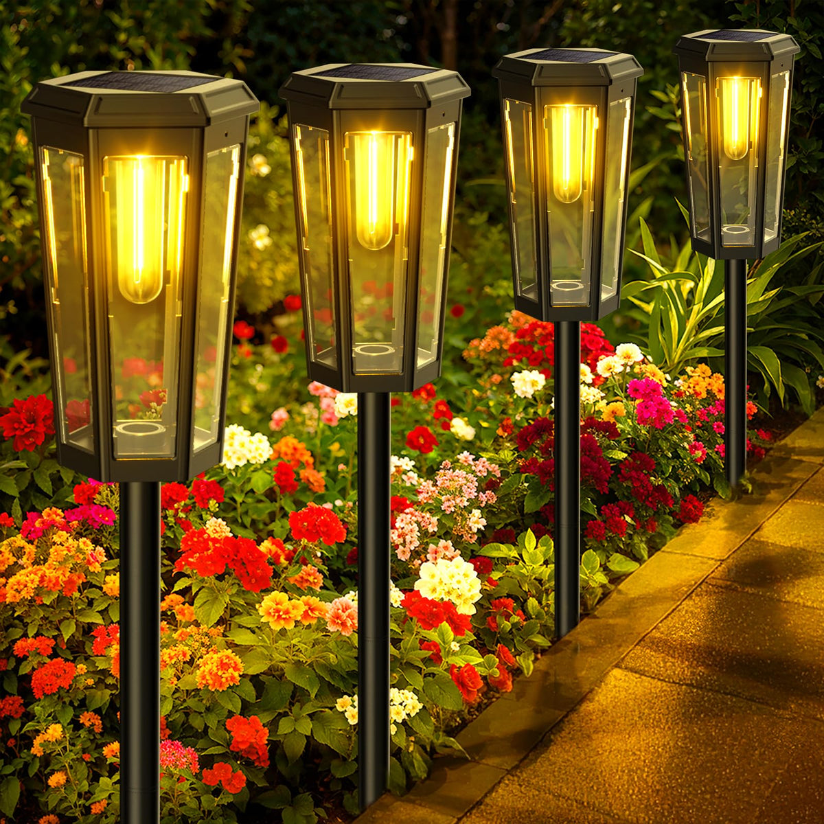 KINKAI solar pathway light with warm Edison bulb for inviting garden glow