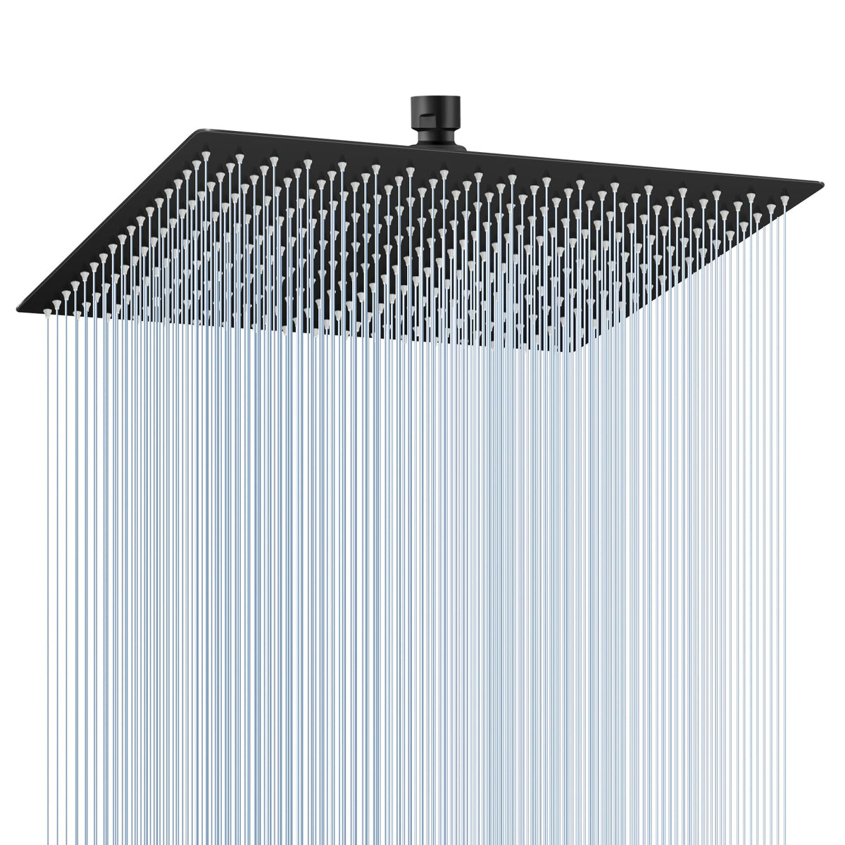 KINLIV 16-inch matte black rain shower head overhead view for immersive spa-like coverage.
