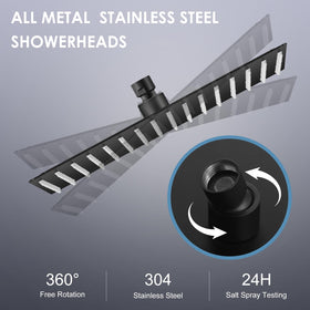 KINLIV 304 stainless steel shower head in matte black for rust resistance and durability.