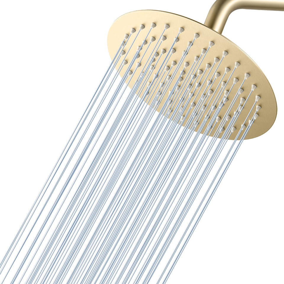 KINLIV brushed gold round rainfall shower head delivers a spa-like rain experience