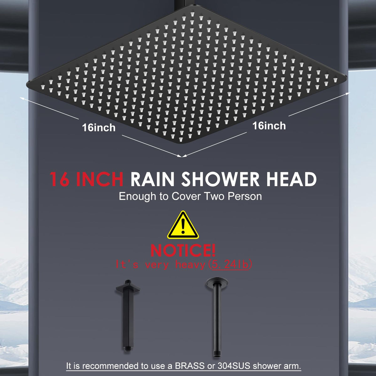 KINLIV ceiling-mounted rainfall showerhead angled view for broad showering reach.