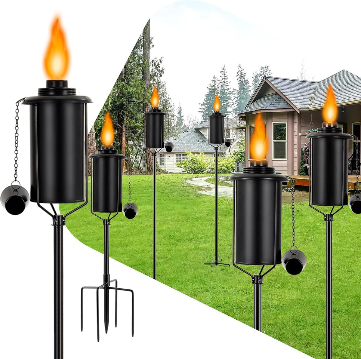 KintKita Garden Torches 6-pack lights up patios for warm outdoor gatherings.