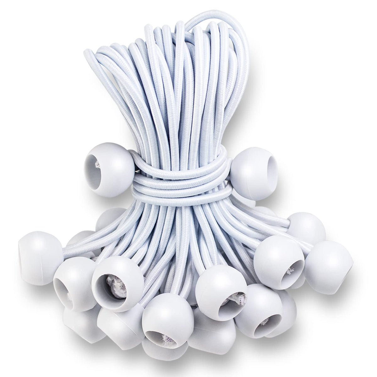 Kinzomor ball-bungee cords 4-inch white bundle secures tarps and gear outdoors.