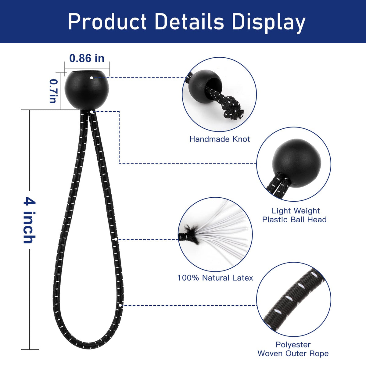 Kinzomor bungee balls securing tarps and canopies quickly.