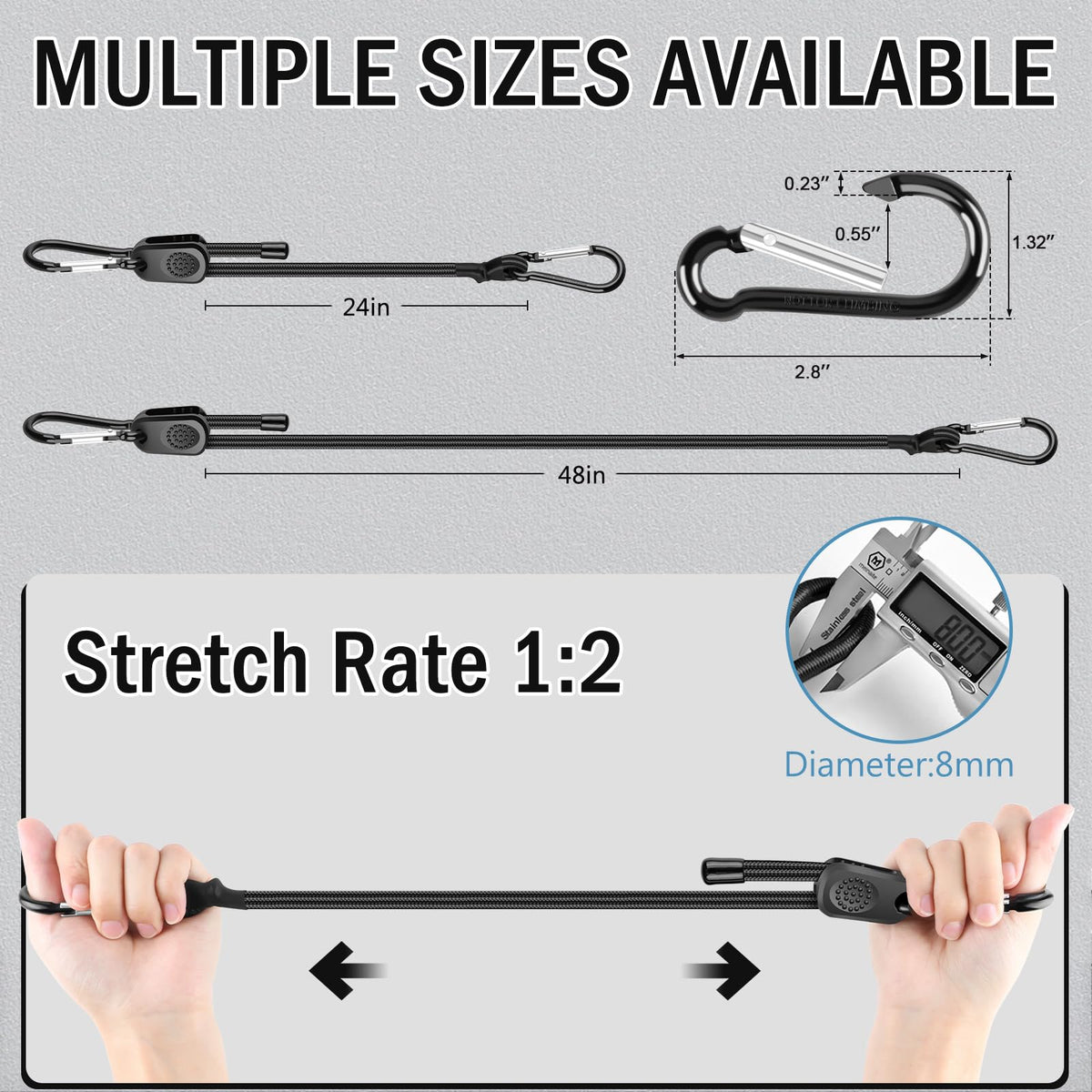 Kinzomor bungee cords with carabiner hooks provide secure cargo management