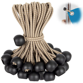 Kinzomor tarp bungee 6-inch brown with toggle ball secures tarps outdoors.
