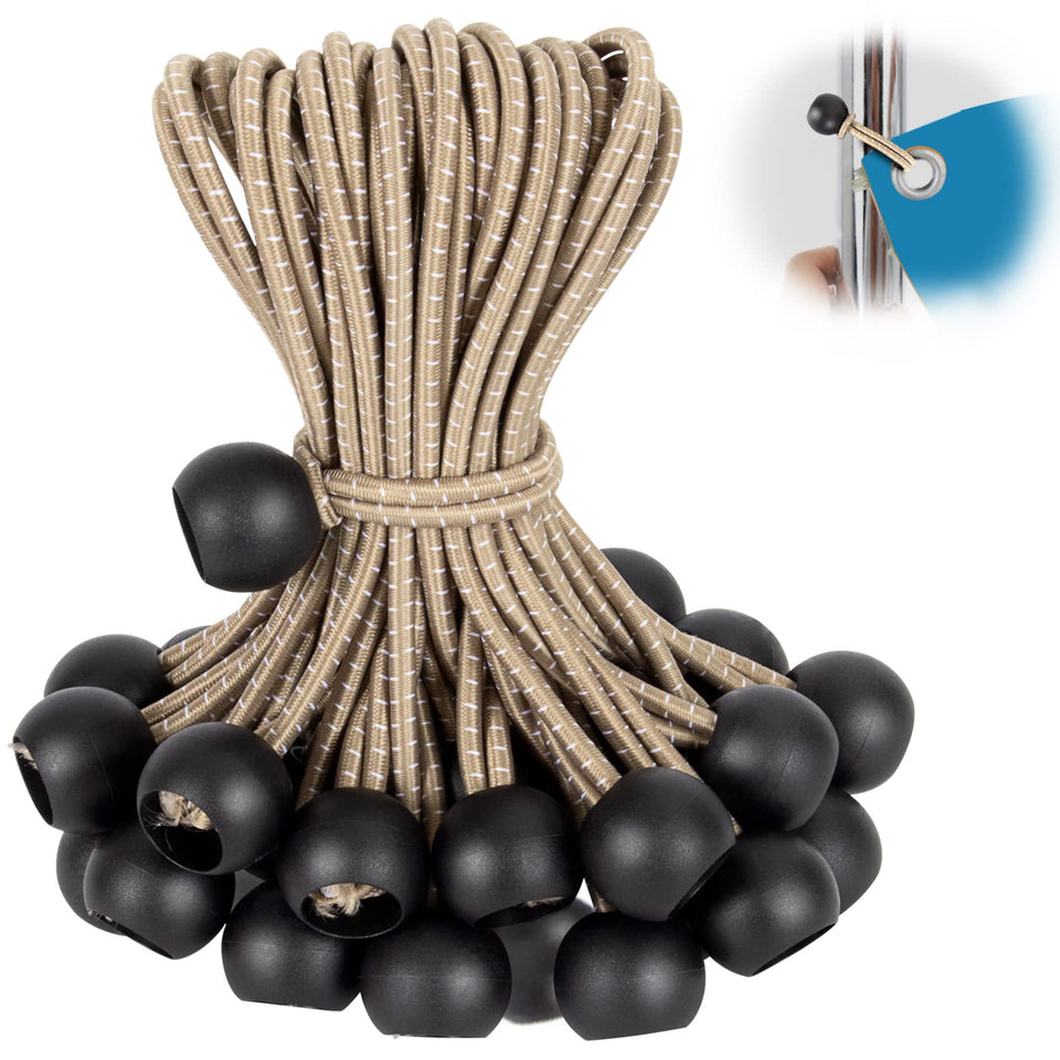 Kinzomor tarp bungee 6-inch brown with toggle ball secures tarps outdoors.