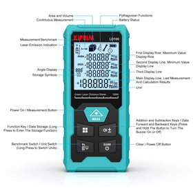 Kiprim Green Laser Distance Meter display close-up showing clear measurement readout