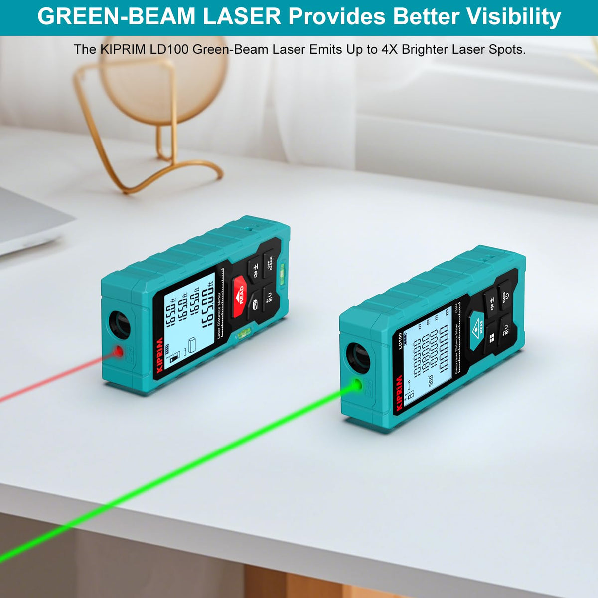 Kiprim Green Laser Distance Meter green laser beam visible for long-range measurements