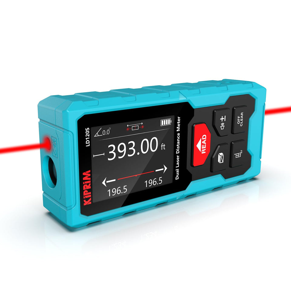 Kiprim LD120S dual laser heads enable faster measurements in tight spaces.