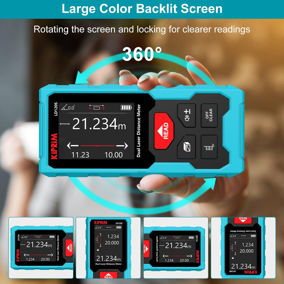 Kiprim LD120S bright LCD display improves visibility in dim workspaces.