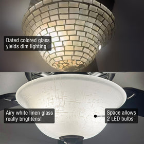 Kira Home white linen glass shade diffuses light to create warm glow.