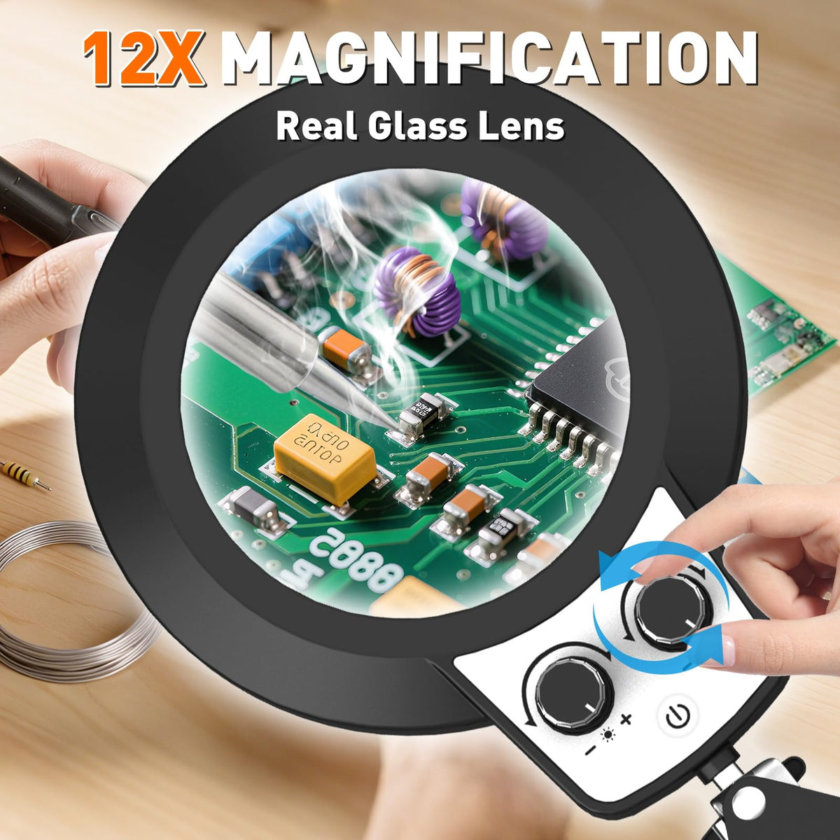 KIRKAS 12X lens aids elderly readers with easy-to-see text.