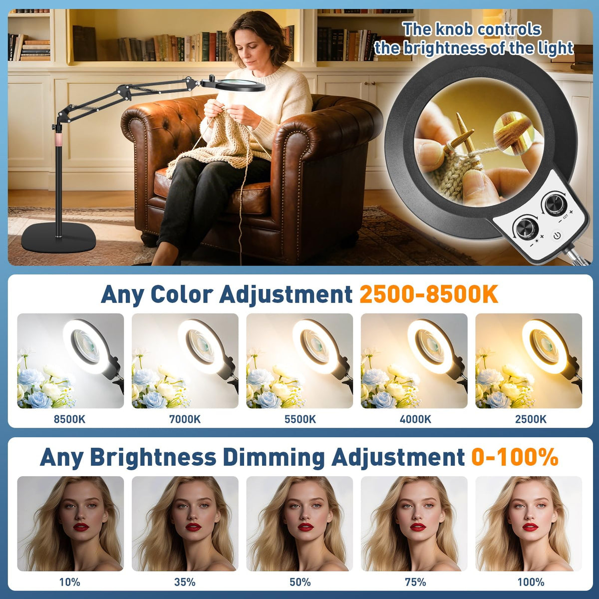 KIRKAS 4 in 1 lighting enables hands free operation for crafts.