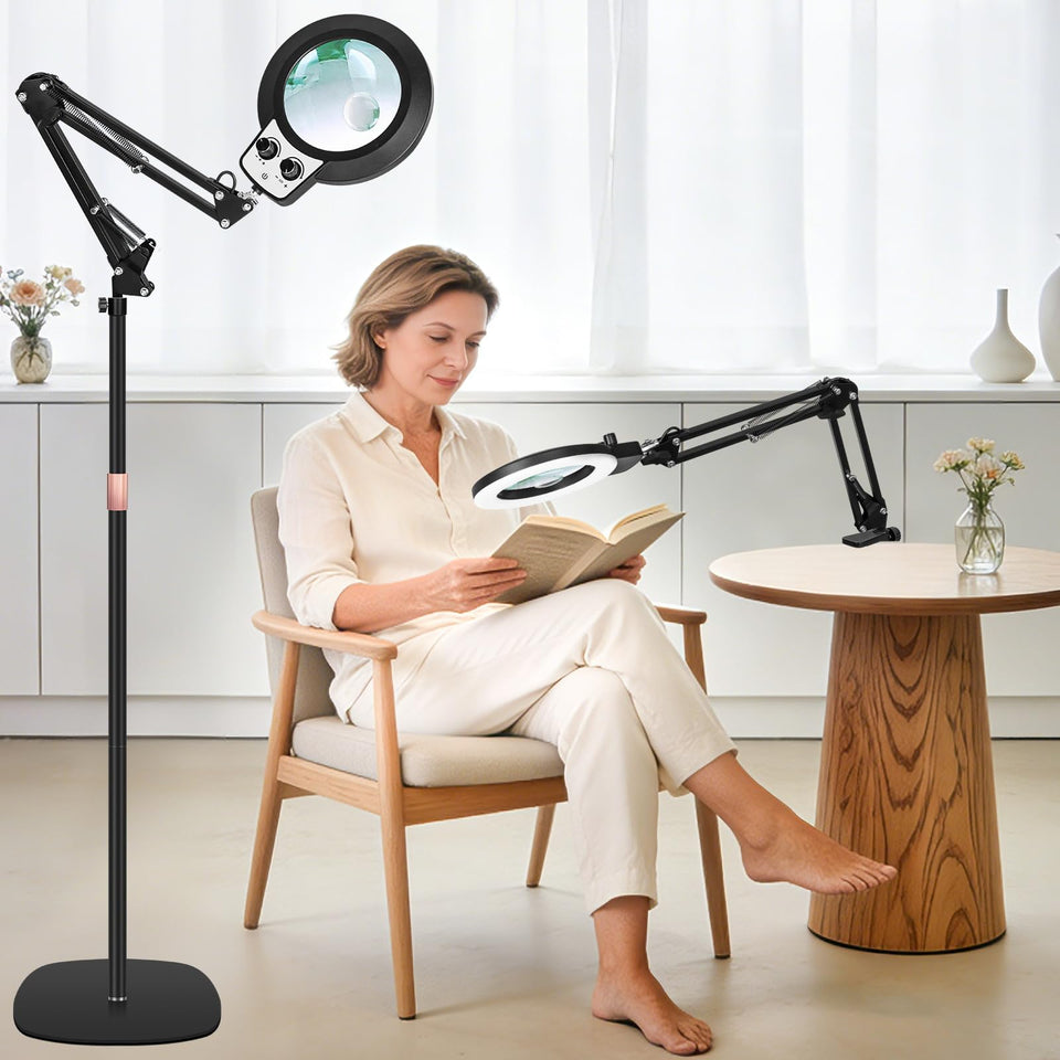 KIRKAS floor magnifier with 30X/12X lenses for detailed crafting tasks.