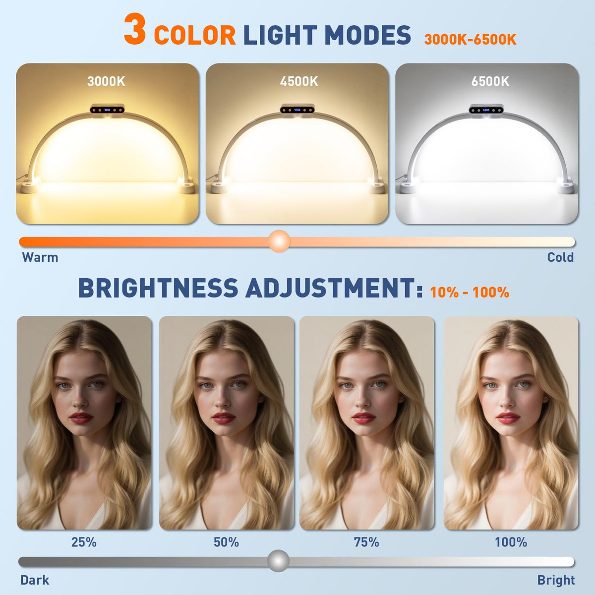 KIRKAS foldable half moon nail lamp arc design saves desk space
