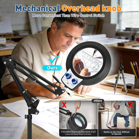 KIRKAS magnifier head shows brightness and color temperature controls.