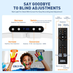 KIRKAS nail desk light with smart HD display for easy color temperature control