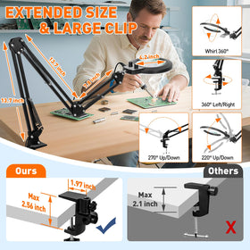 KIRKAS adjustable arm reaches 35 inches for overhead illumination.