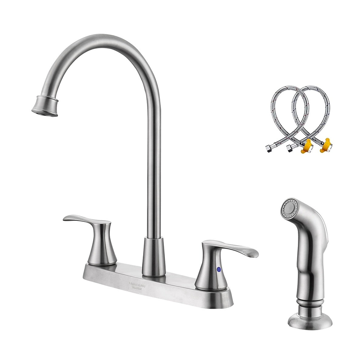 Kirlystone kitchen faucet with brushed-nickel finish, fingerprint-resistant surface