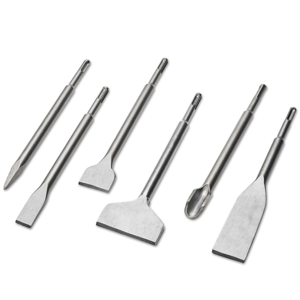 Kirphealy 6-piece SDS Plus chisels set for tile removal and wall work.