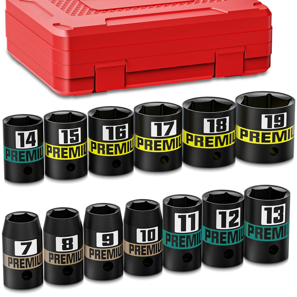 Kirxst 13-piece 3/8-inch shallow sockets in case, built for high-torque impact use.