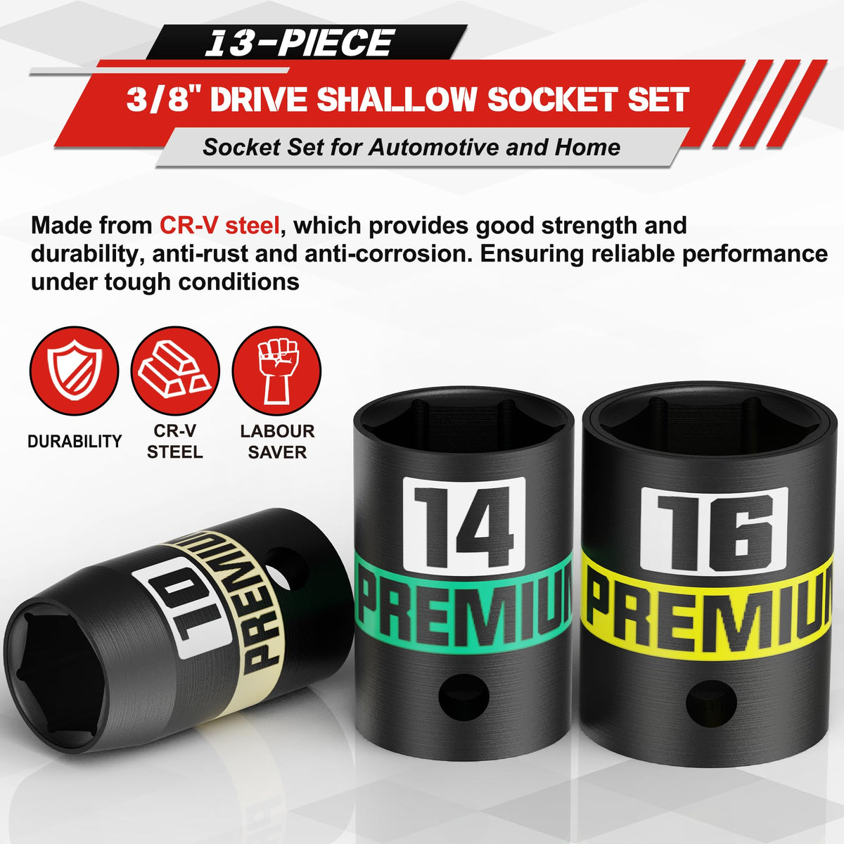 Kirxst color-banded sockets allow quick size identification during maintenance tasks.