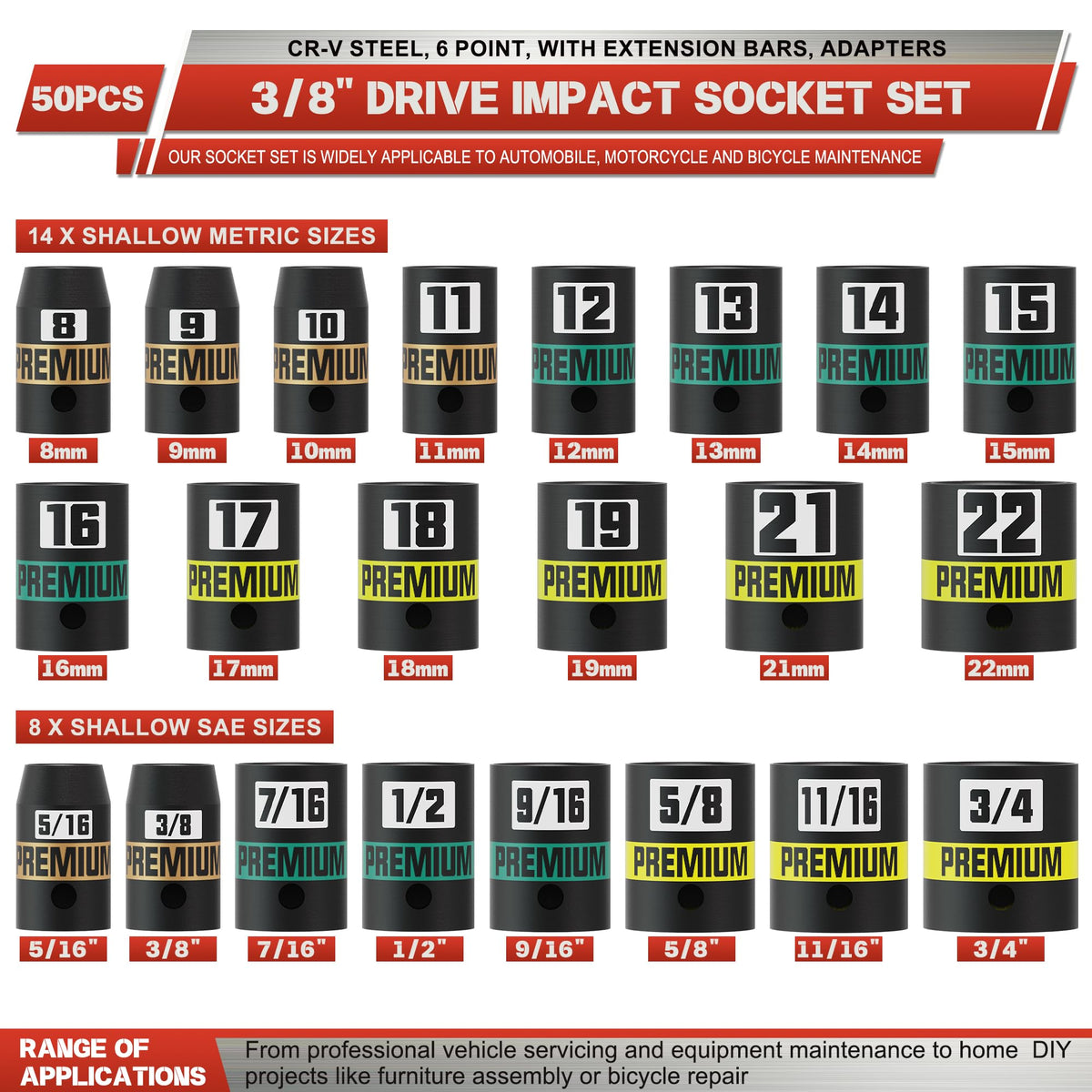 KIRXST color-banded sockets enable quick size identification during repairs.