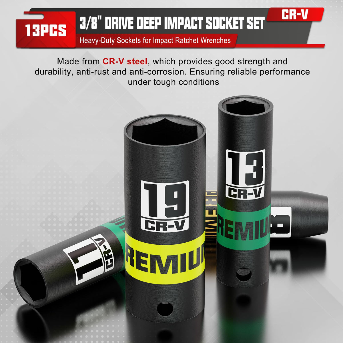 KIRXST CR-V steel sockets resist rust for durable performance.