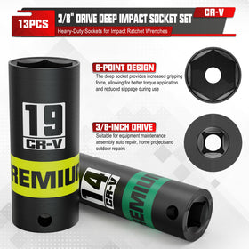KIRXST 6-point deep sockets maximize grip on stubborn fasteners.
