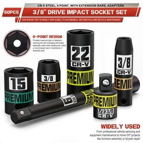 KIRXST SAE deep and shallow sockets handle large and small fasteners.