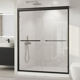 KisaTub shower door with matte black aluminum frame, offering a sleek look and durable performance.