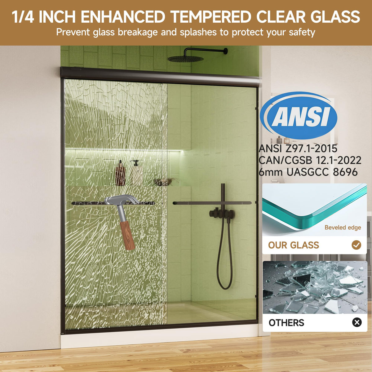 KisaTub shower door with tempered glass 6mm for clear, sturdy shower enclosure.