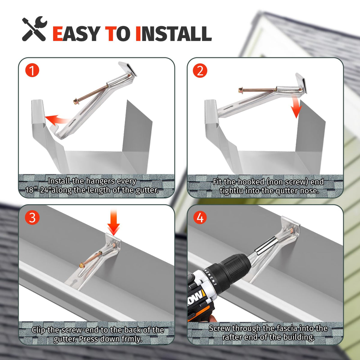 KishYa hangers fit straight or angled eaves for 5-inch gutters.