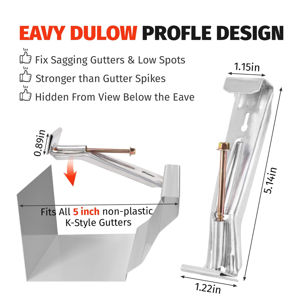 KishYa hidden gutter hangers for 5-inch gutters install quickly with self-piercing screws.