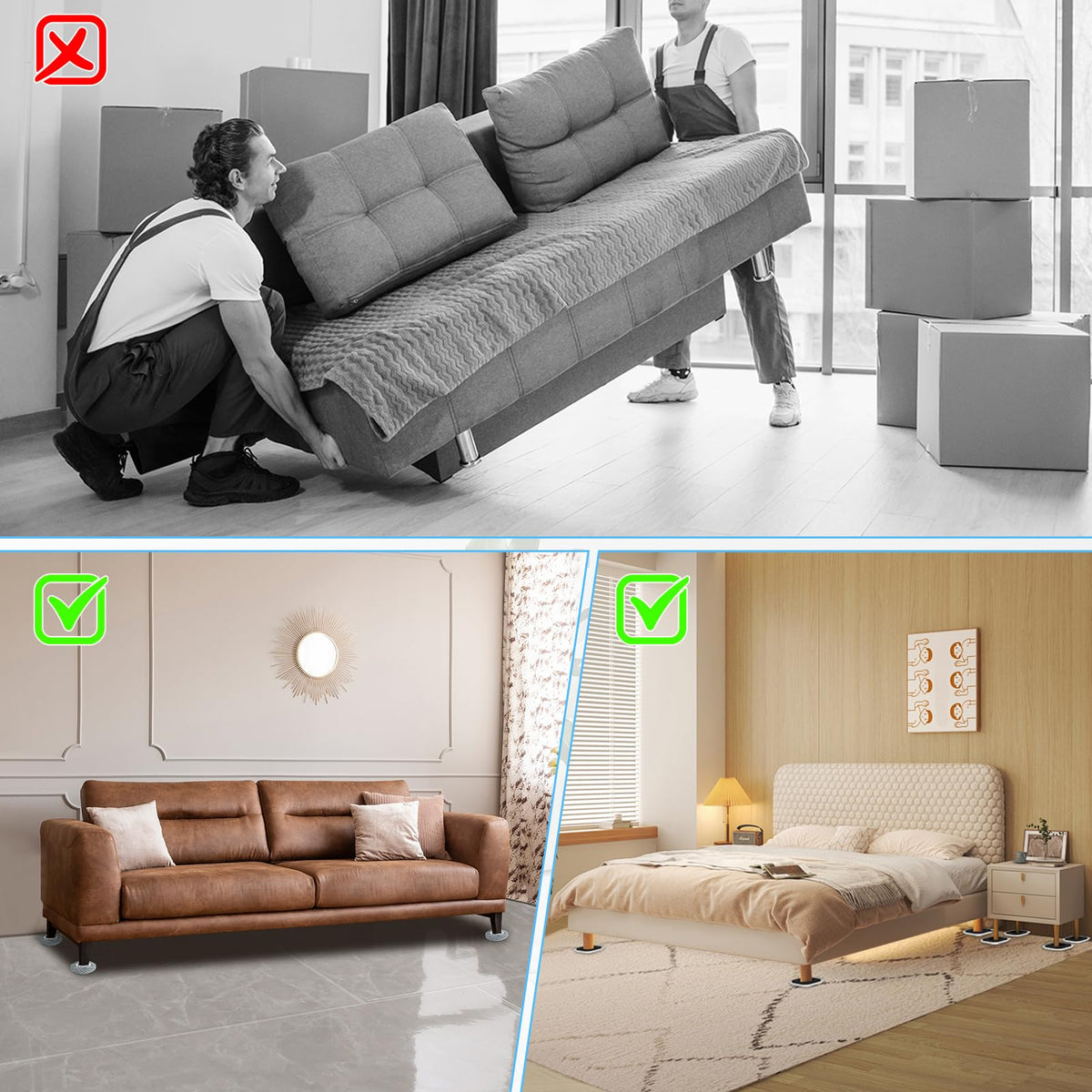 Kiss Core moving sliders prevent carpet damage by distributing weight evenly