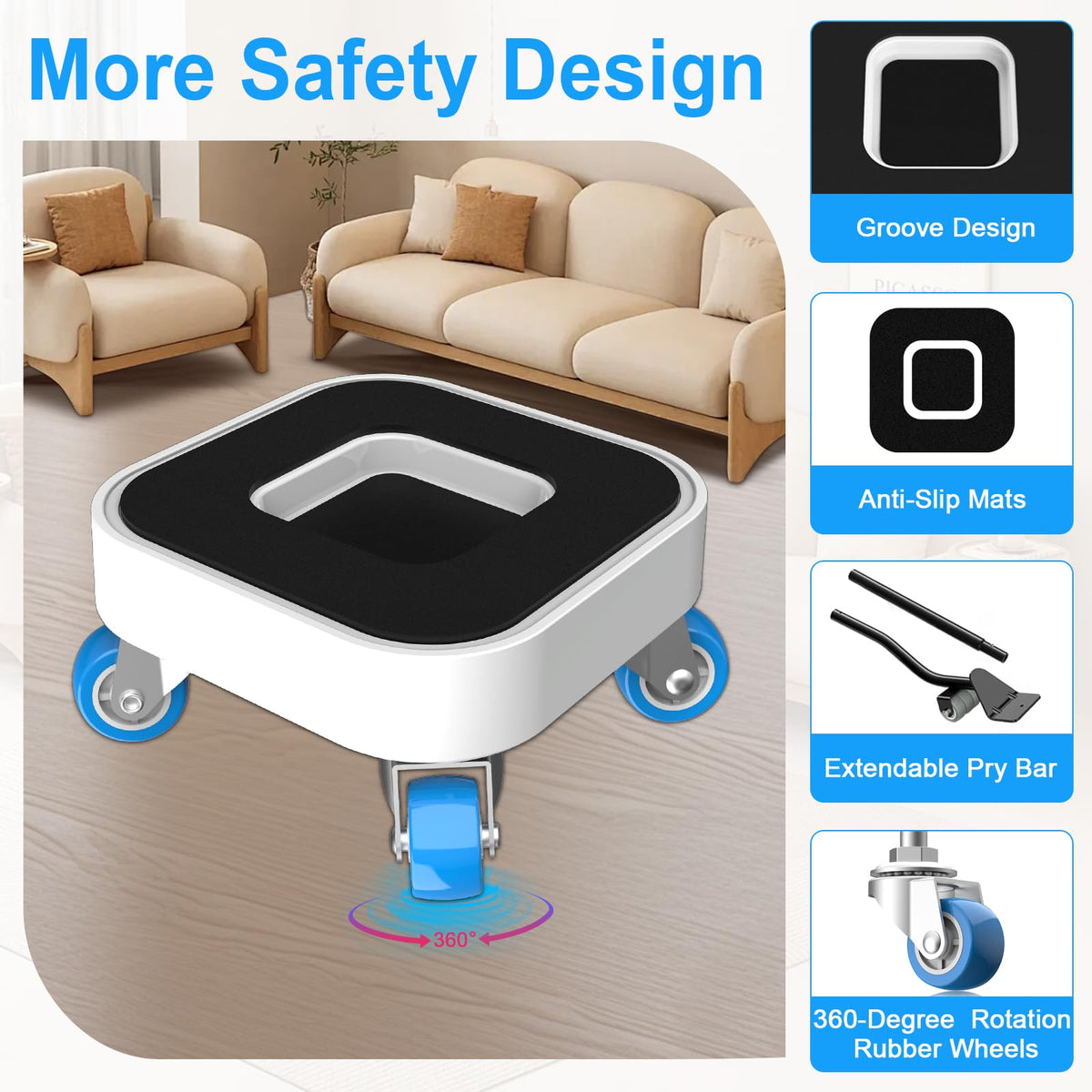Kiss Core four sliders with 360-degree wheels glide smoothly under furniture