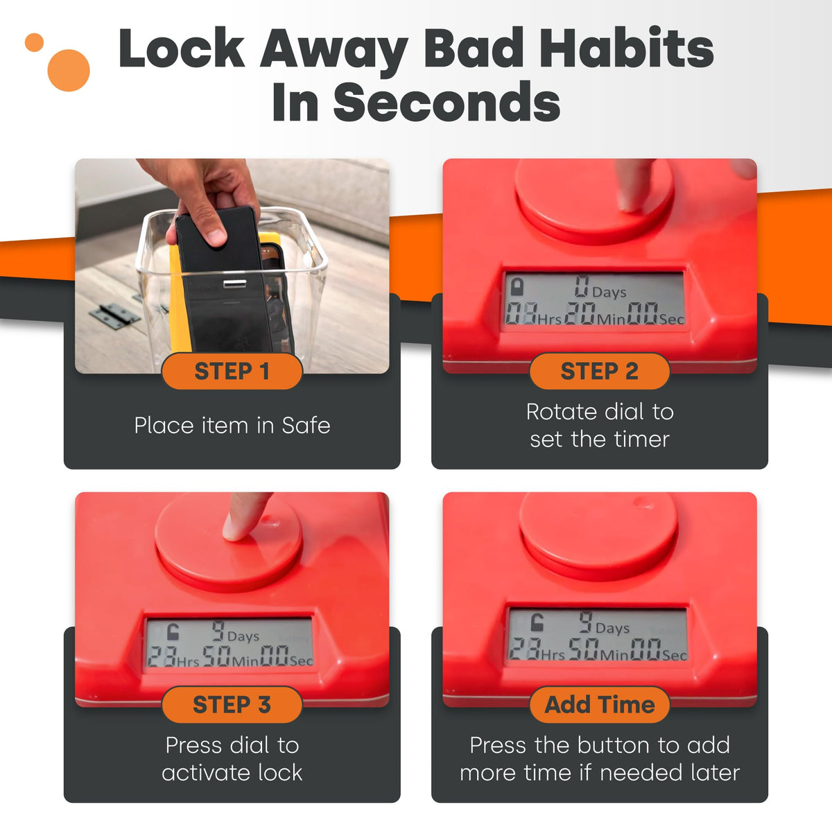 Timer display on Kitchen Safe showing countdown feature