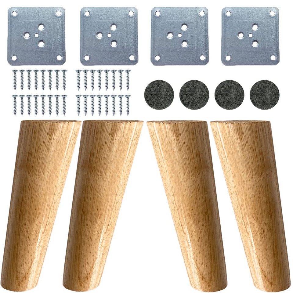 KITEVICH 4-pack solid oak legs for six-inch height, durable furniture upgrade.