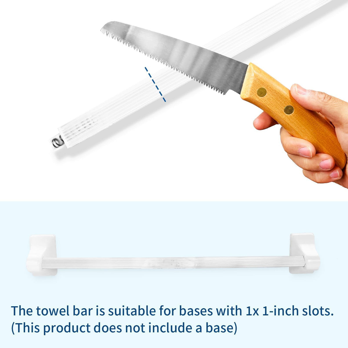 KitFit replacement towel bar in durable plastic resists humidity.