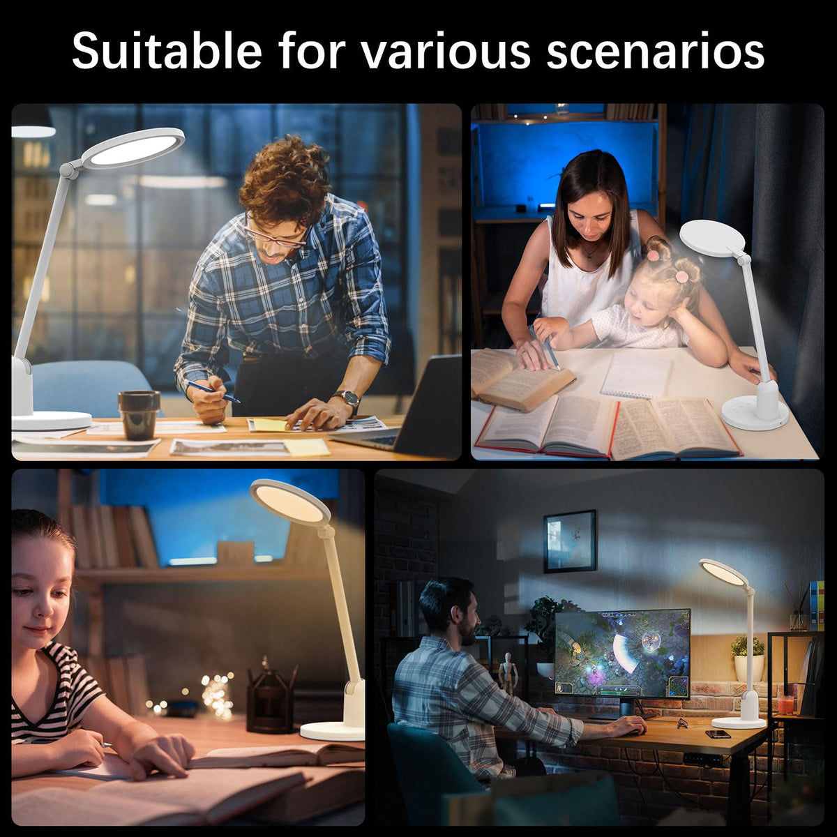 Kitloo desk lamp nightlight-mode offers a soft glow for late-night reading.