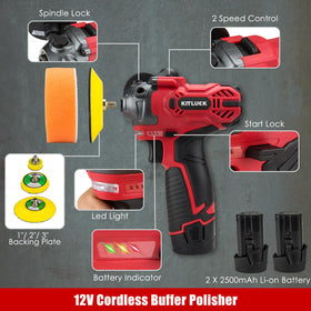 KITLUCK polisher showing battery status indicator for power awareness.