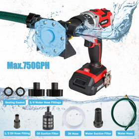KITLUCK drill water pump with hose assembly for quick setup and transfers.