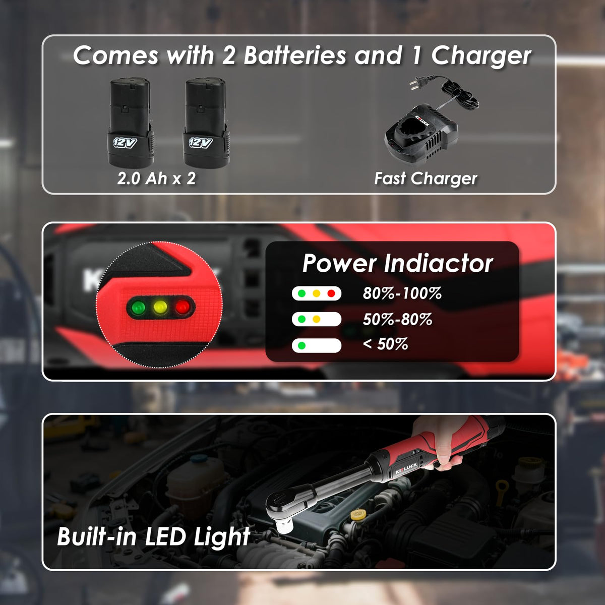 KITLUCK LED work light illuminates tight spaces during wrenching
