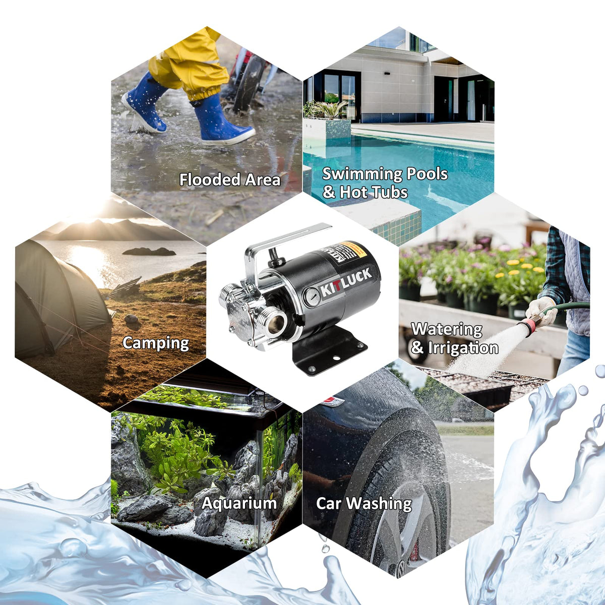 KITLUCK in-use draining a pool shows versatile water transfer