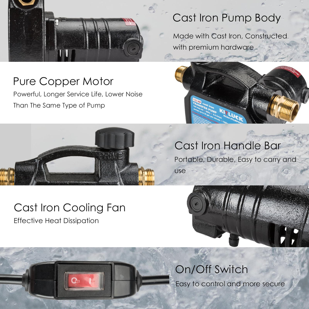 KITLUCK portable pump with top handle for easy transport around the job site.