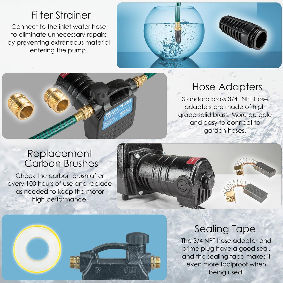 KITLUCK suction strainer protects the pump from debris during drainage.