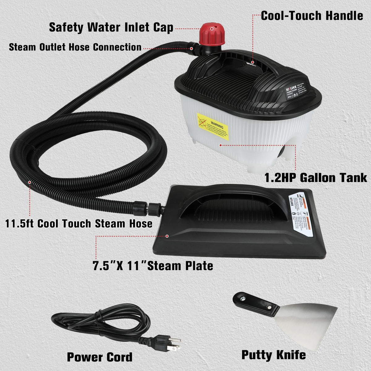 KITLUCK wallpaper steamer with extended hose shows reach for large walls.
